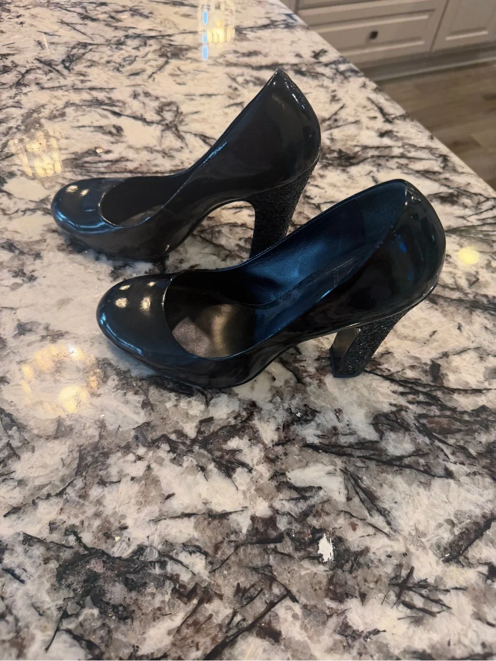 Tory Burch Black Patent Leather Round-Toe Heels